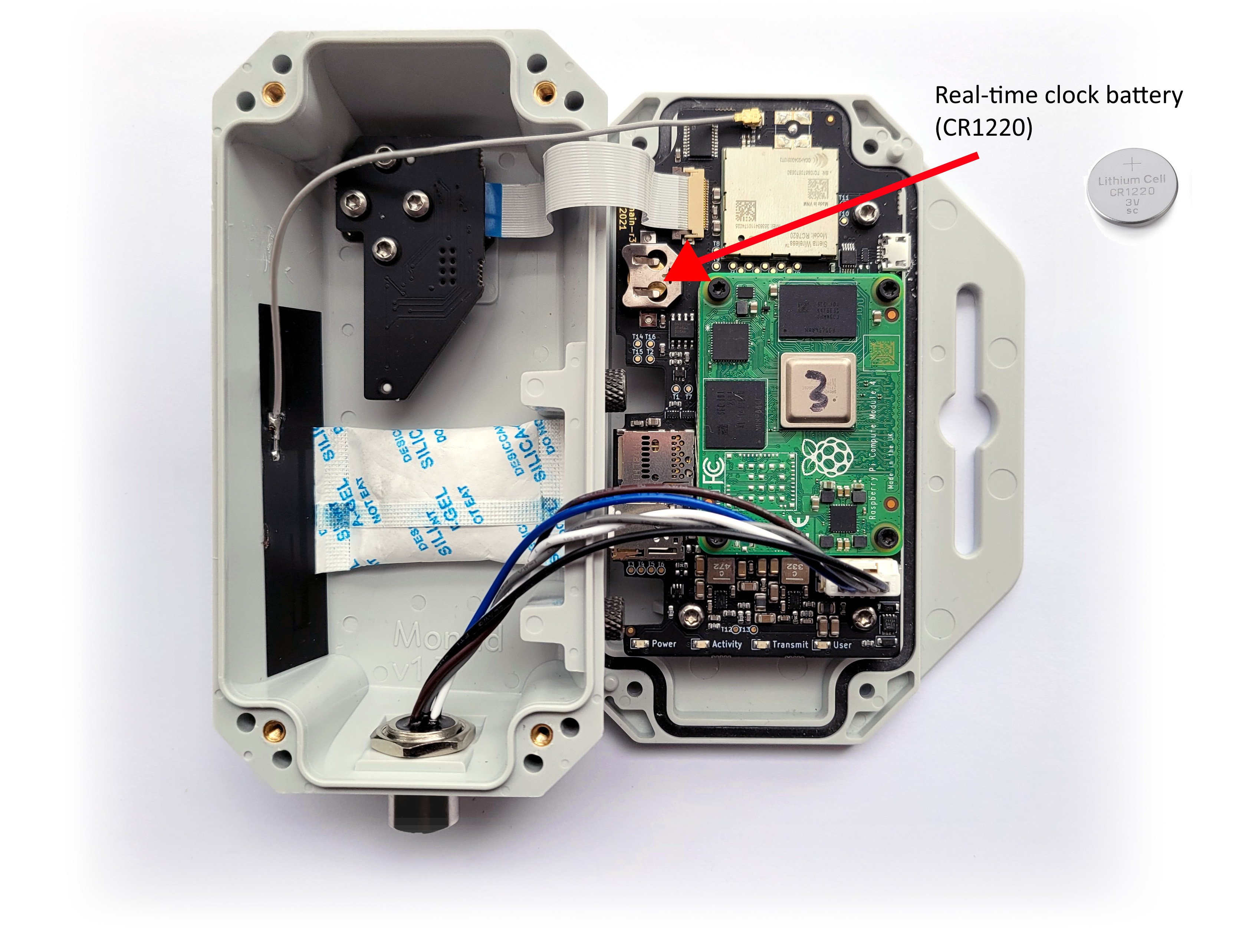 CR1220 coin cell battery for real-time clock